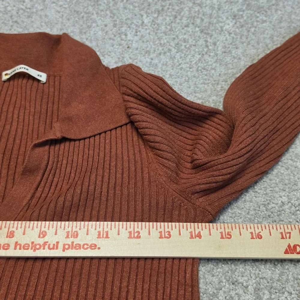 Marine Layer Lexi Polo Sweater Ribbed Knit Rust Brown Orange Long Sleeve Size XS